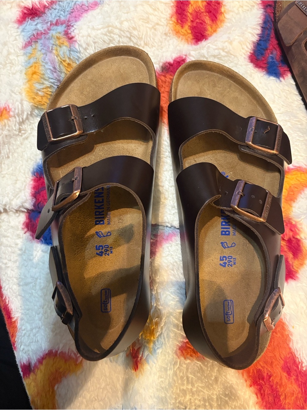 Birkenstock mens Dark Brown Two-Strap Sandals with Buckles